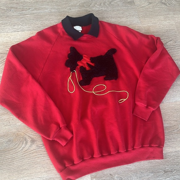 Vintage Just Ducky Scottie Dog Sweatshirt Womens XXL 80s Faux Fur Appliqué USA - Picture 1 of 14